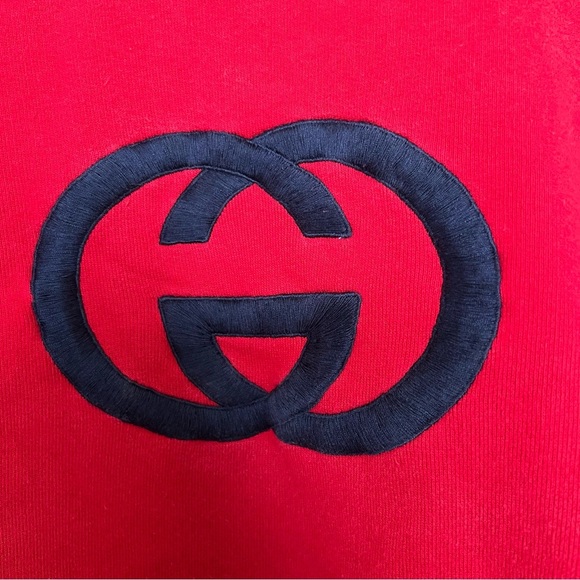 Vintage Gucci Red Crewneck Sweatshirt with Navy Embroidered GG Logo-Medium - Picture 3 of 8
